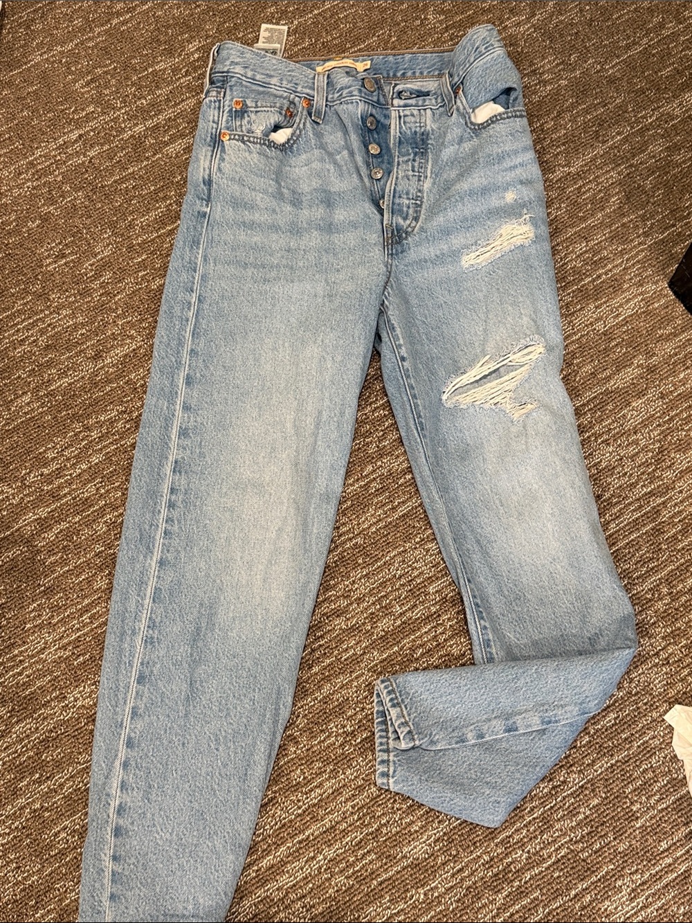 Levi's Light Blue Straight Leg Jeans with Distressing